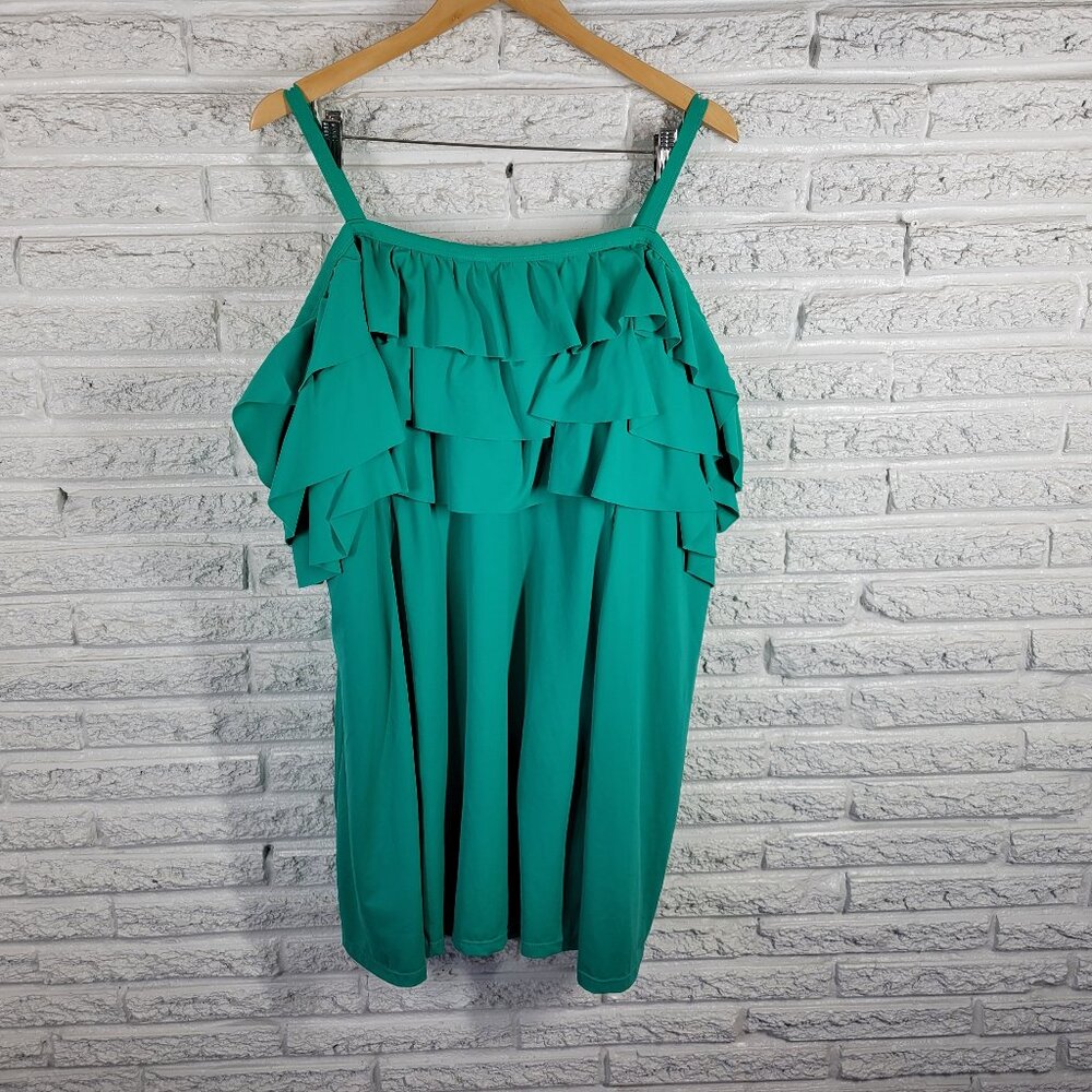 Roaman's Women's 32W Swimsuit One Piece Skirted Green Plus Size Bra GRE9E